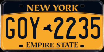 NY license plate GOY2235
