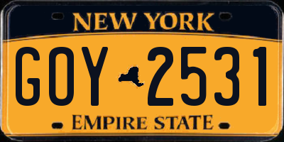 NY license plate GOY2531