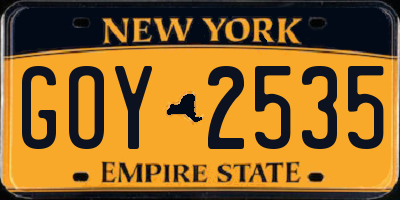 NY license plate GOY2535