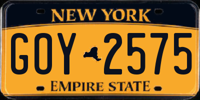 NY license plate GOY2575