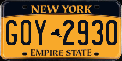 NY license plate GOY2930
