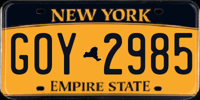 NY license plate GOY2985
