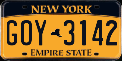 NY license plate GOY3142