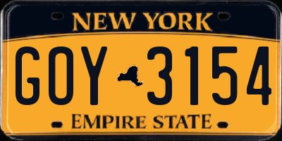NY license plate GOY3154