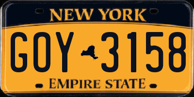 NY license plate GOY3158