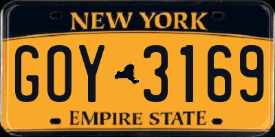 NY license plate GOY3169