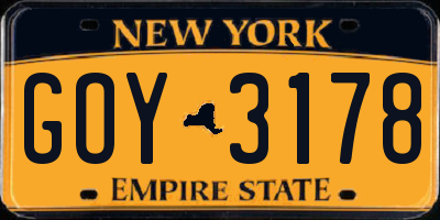 NY license plate GOY3178