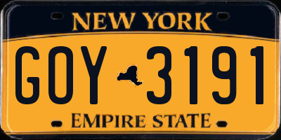 NY license plate GOY3191