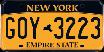 NY license plate GOY3223