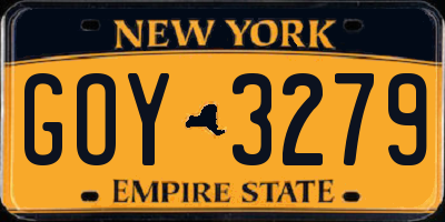 NY license plate GOY3279