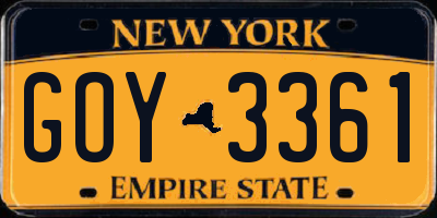 NY license plate GOY3361