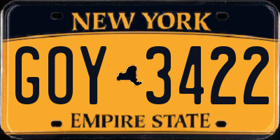 NY license plate GOY3422
