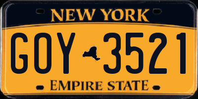 NY license plate GOY3521