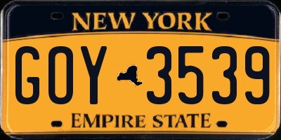 NY license plate GOY3539