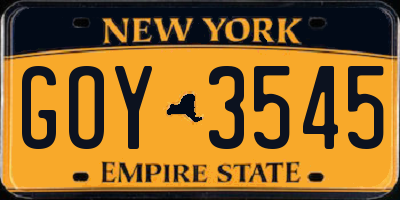 NY license plate GOY3545