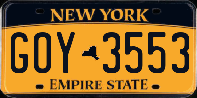 NY license plate GOY3553