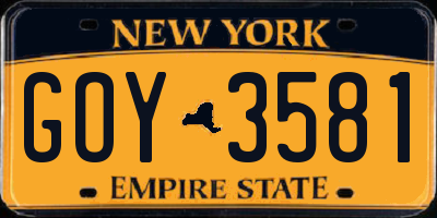 NY license plate GOY3581