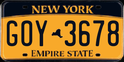 NY license plate GOY3678