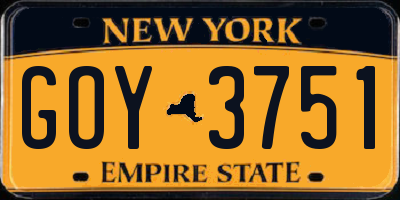 NY license plate GOY3751