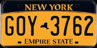 NY license plate GOY3762