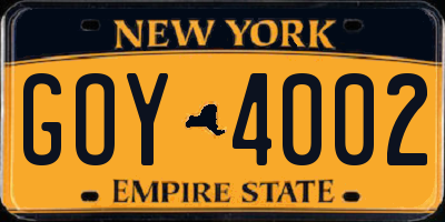 NY license plate GOY4002
