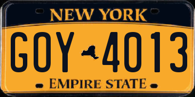 NY license plate GOY4013