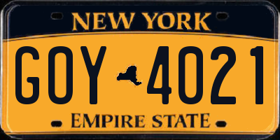 NY license plate GOY4021