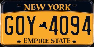 NY license plate GOY4094