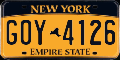 NY license plate GOY4126