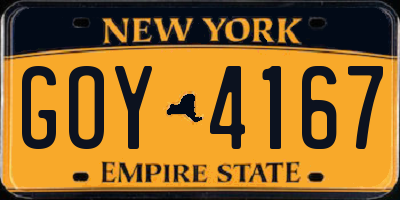 NY license plate GOY4167
