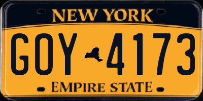NY license plate GOY4173