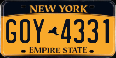 NY license plate GOY4331