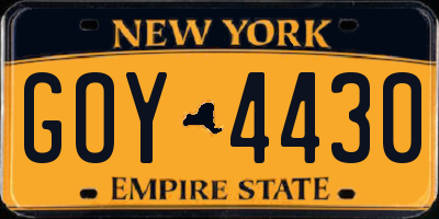 NY license plate GOY4430