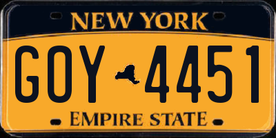 NY license plate GOY4451