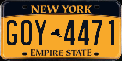 NY license plate GOY4471