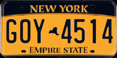 NY license plate GOY4514