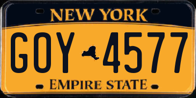NY license plate GOY4577
