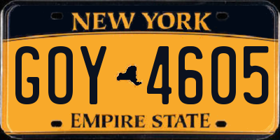 NY license plate GOY4605