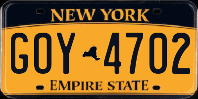 NY license plate GOY4702