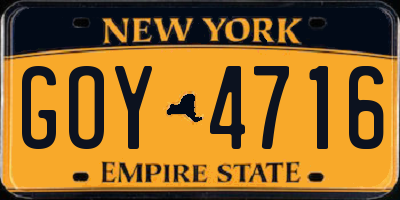 NY license plate GOY4716