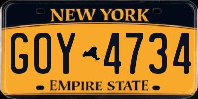 NY license plate GOY4734