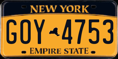 NY license plate GOY4753