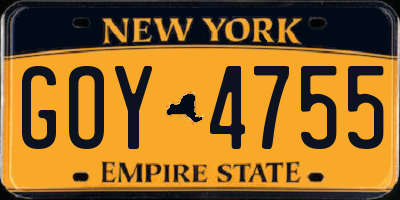 NY license plate GOY4755