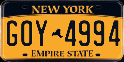 NY license plate GOY4994