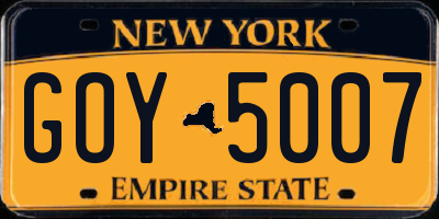 NY license plate GOY5007