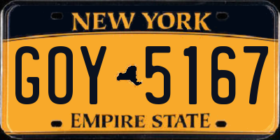 NY license plate GOY5167