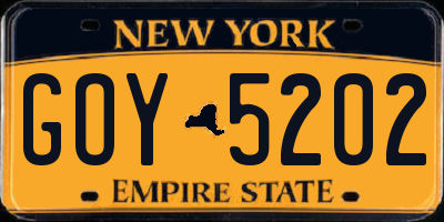 NY license plate GOY5202