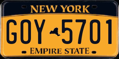 NY license plate GOY5701