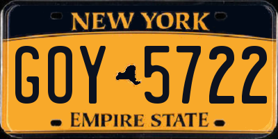 NY license plate GOY5722