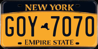 NY license plate GOY7070